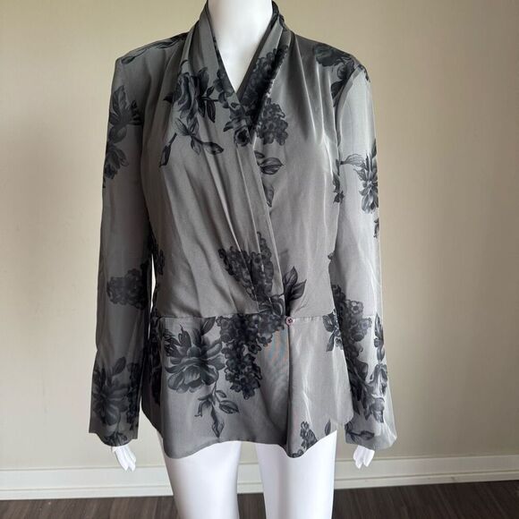 Dana Buchman Floral Silk Sheer Side Button Top Size 10 - Picture 2 of 10